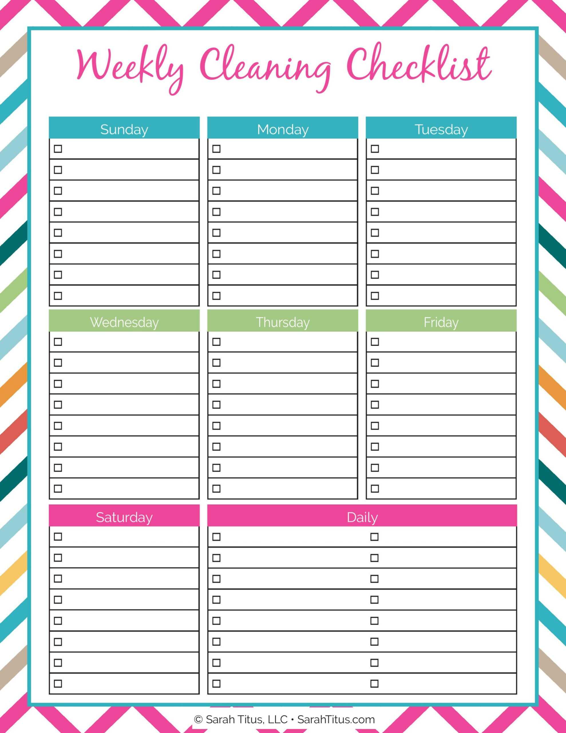 Cleaning Binder: Weekly Cleaning Checklist - Sarah Titus Within Blank Cleaning Schedule Template