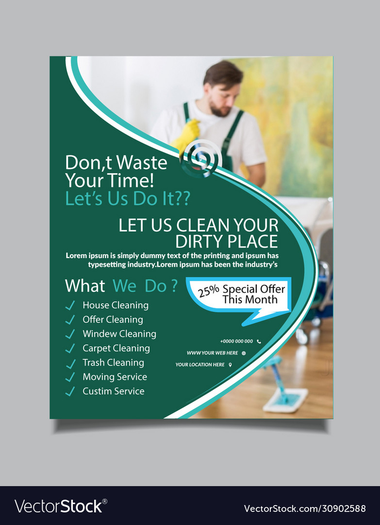 Cleaning services flyer template design Royalty Free Vector Pertaining To Commercial Cleaning Brochure Templates