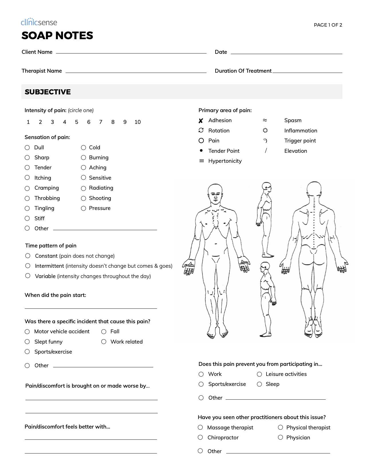 ClinicSense  SOAP Note Template For Massage Therapists With Soap Report Template