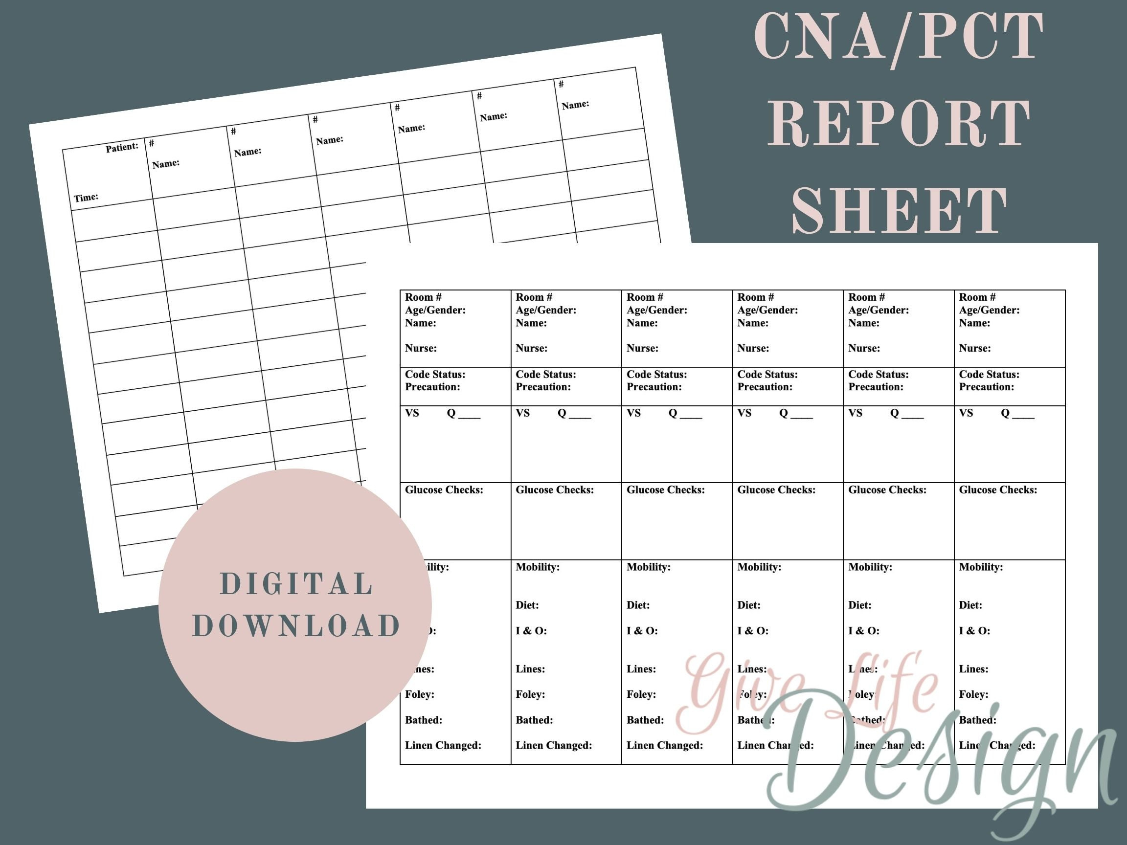 CNA/PCT Report Sheet & Hourly Organization Printable PDF - Etsy UK With Regard To Nursing Assistant Report Sheet Templates