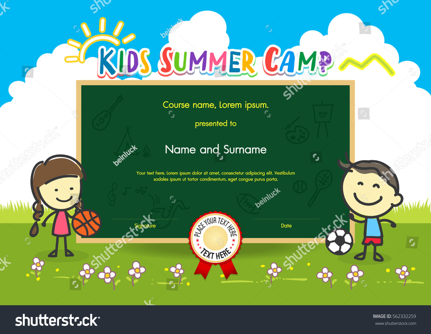 Colorful Kids Summer Camp Diploma Certificate Stock Vector  Inside Summer Camp Certificate Template