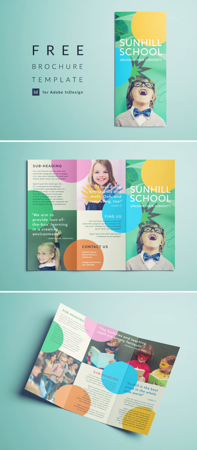 Colorful School Brochure - Tri Fold Template  Download Free For Brochure Templates For School Project