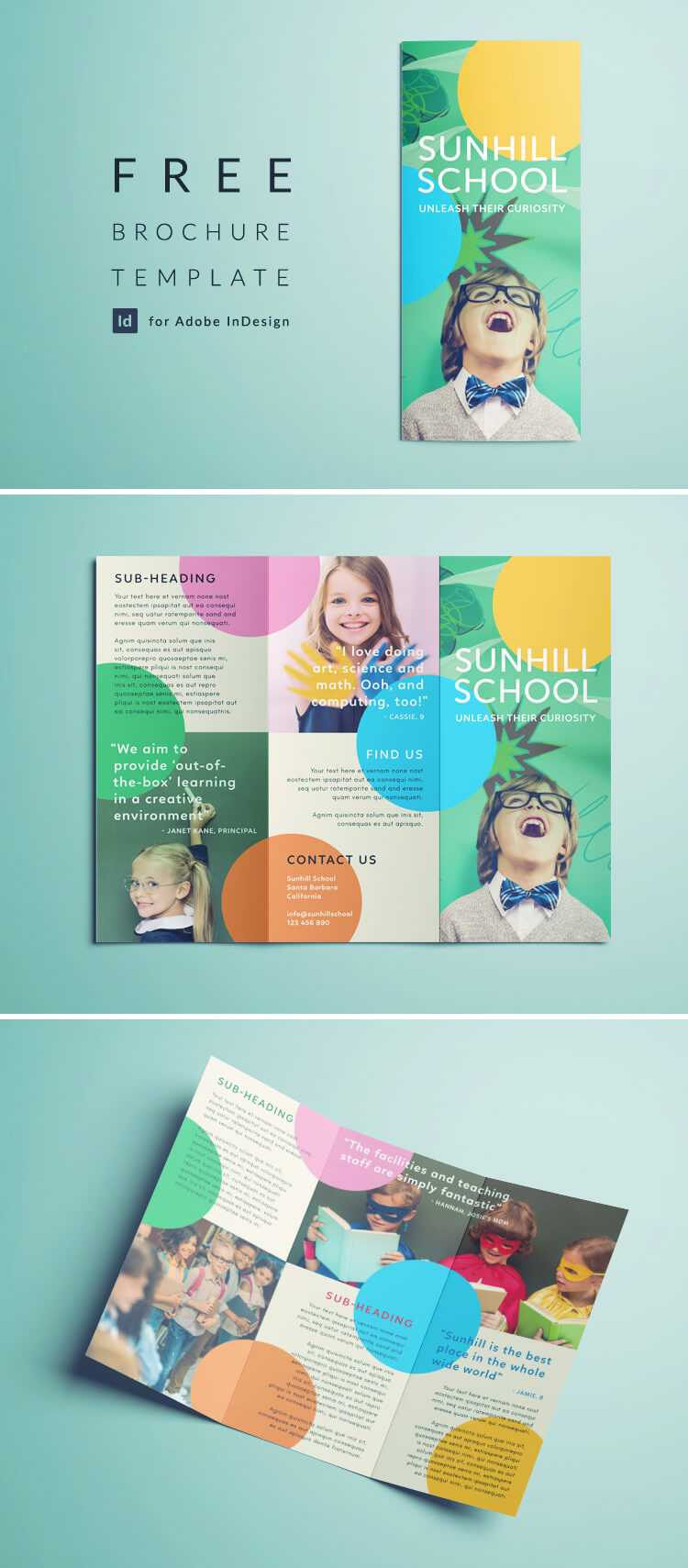 Colorful School Brochure – Tri Fold Template  Download Free For Brochure Templates For School Project