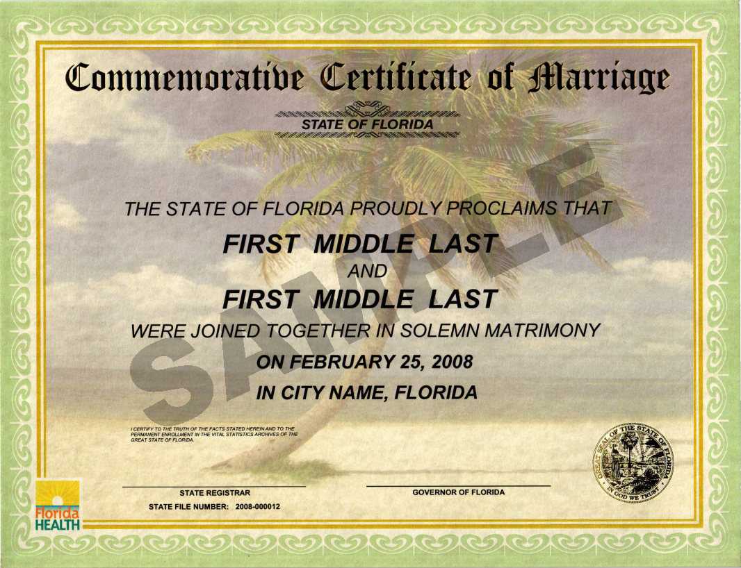 Commemorative Marriage Certificates  Florida Department Of Health Within Commemorative Certificate Template