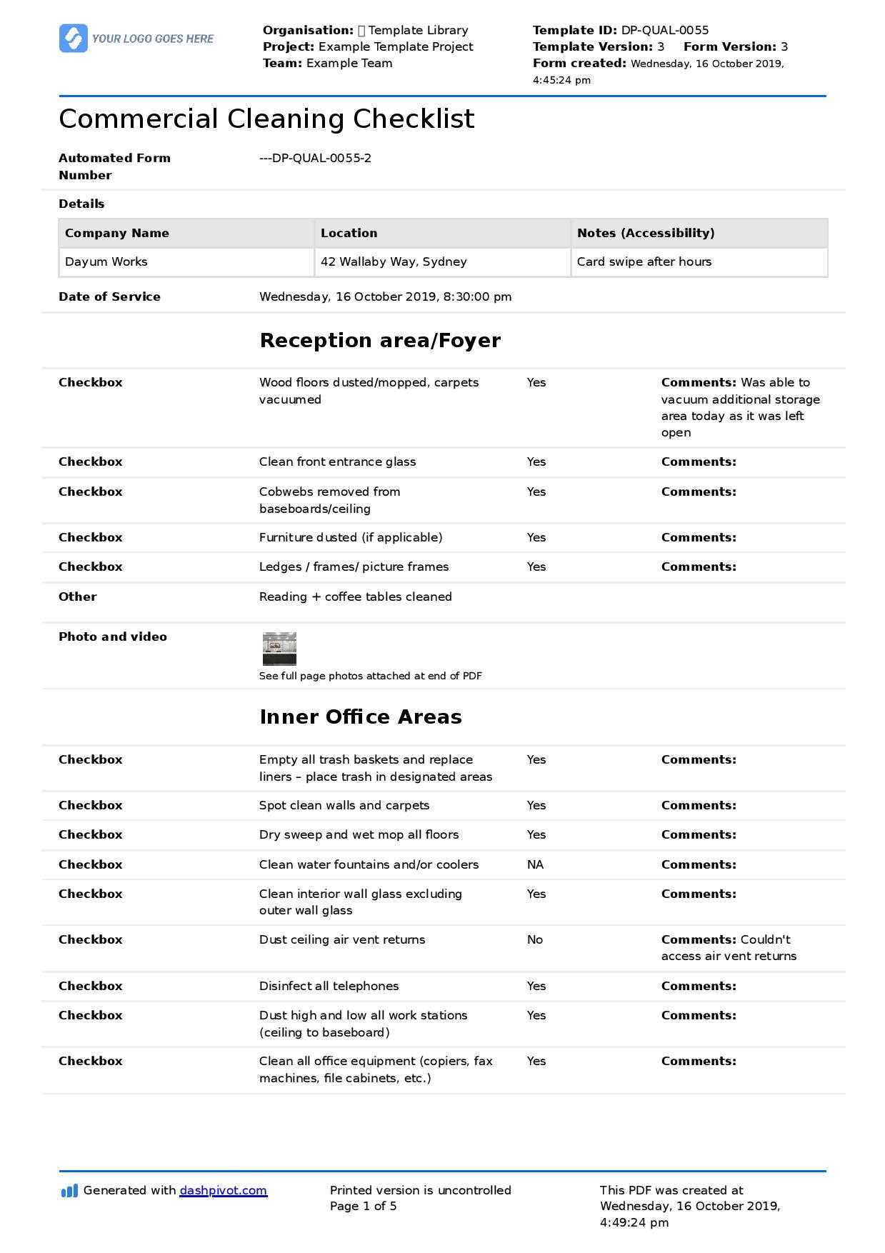 Commercial Cleaning Checklist Template (Free + Editable Checklist) Throughout Cleaning Report Template