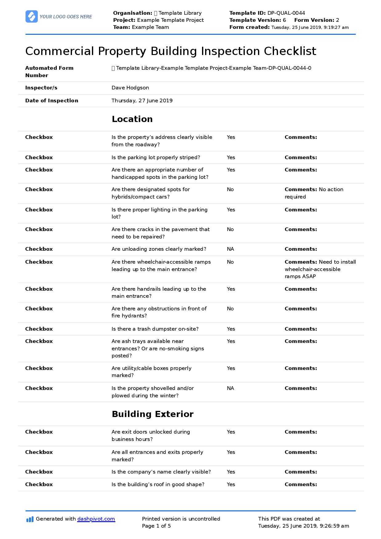 Commercial Property Inspection Checklist Template (Use It Free Here) In Property Management Inspection Report Template