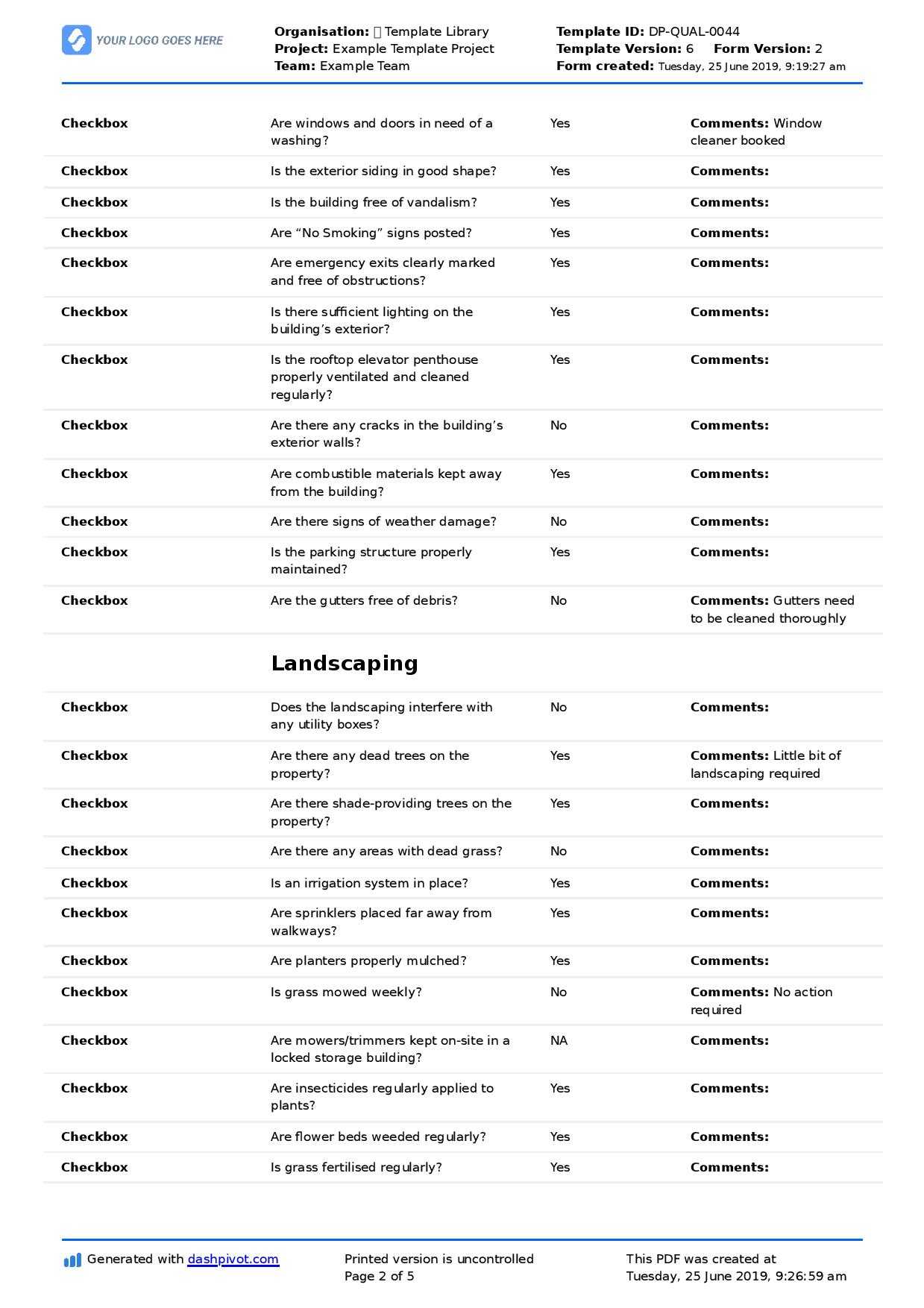 Commercial Property Inspection Checklist Template (Use It Free Here) In Property Management Inspection Report Template