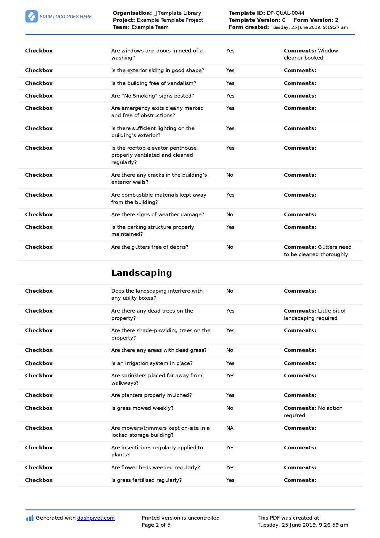 Commercial Property Inspection Checklist Template (Use It Free Here) Intended For Commercial Property Inspection Report Template