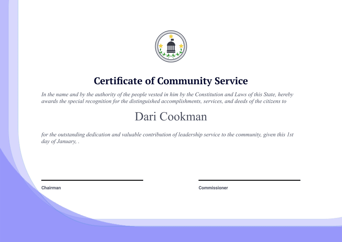 Community Service Certificate Template – PDF Templates  Jotform With Regard To Ceu Certificate Template