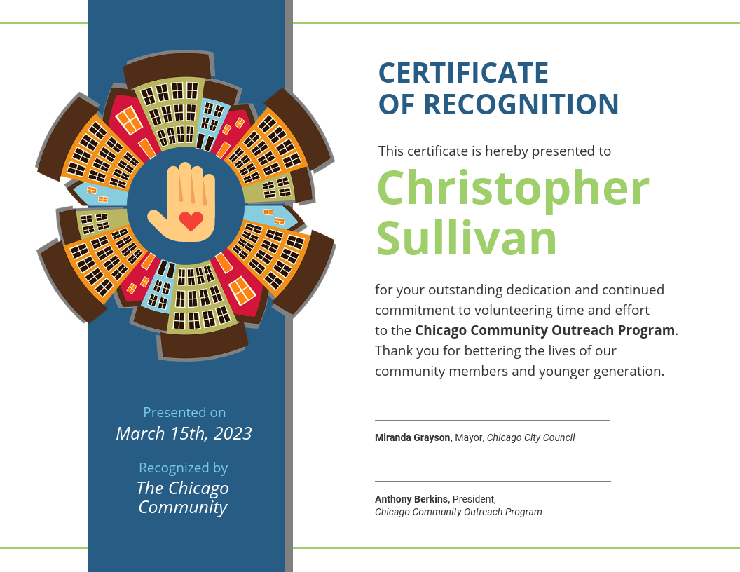 Community Volunteer Certificate Of Recognition Template In Volunteer Certificate Templates