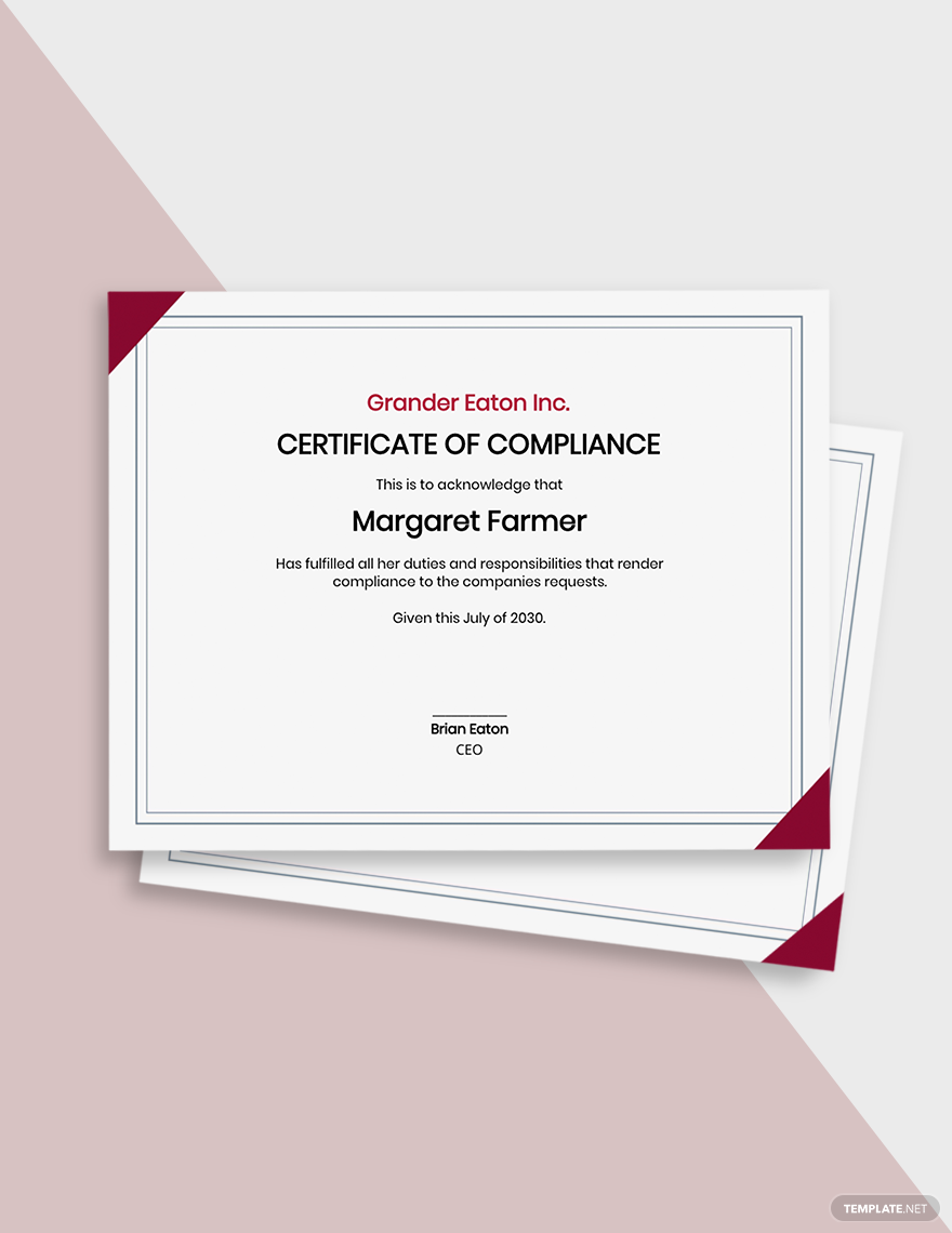 Compliance Certificates Templates Pdf - Design, Free, Download  In Certificate Of Compliance Template