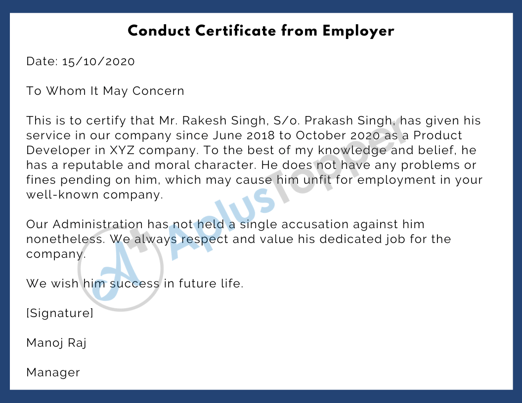 Conduct Certificate Format, Samples and How To Write Conduct Pertaining To Good Conduct Certificate Template Conduct Certificate Format, Samples and How To Write Conduct Pertaining To Good Conduct Certificate Template