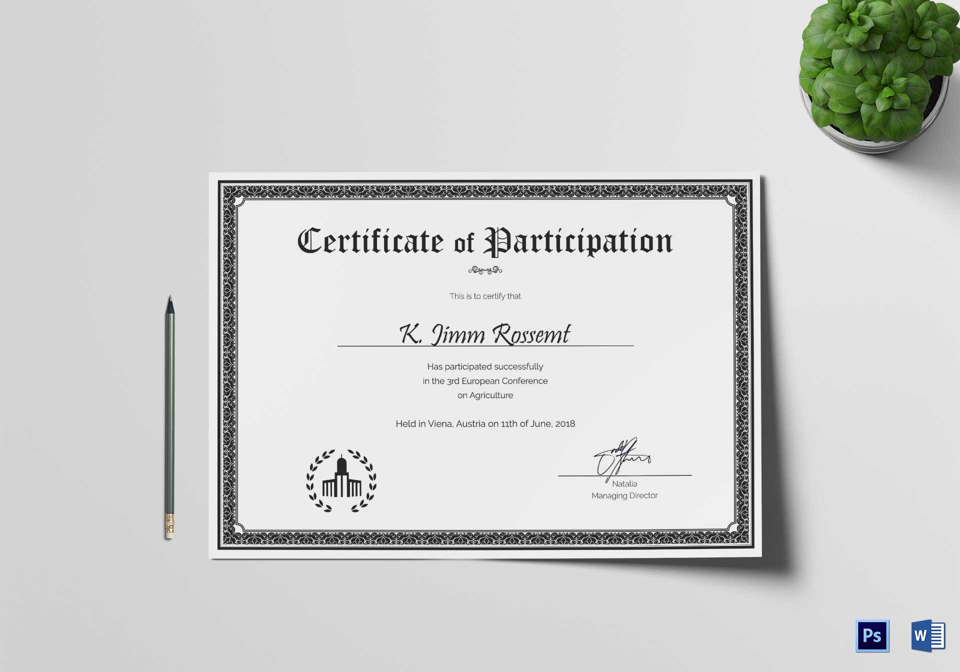 Conference Participation Certificate Design Template In PSD, Word For Conference Participation Certificate Template