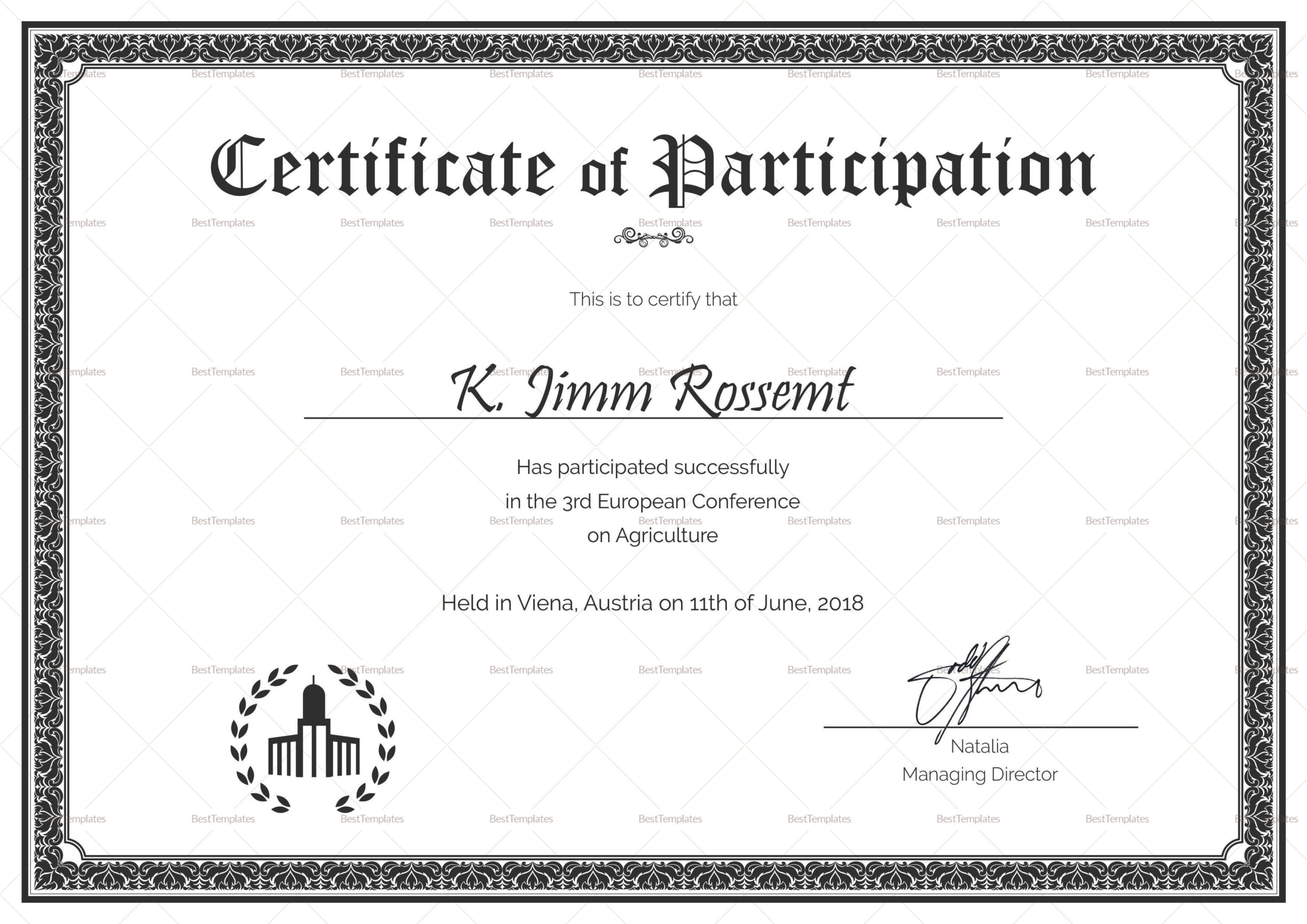 Conference Participation Certificate Design Template in PSD, Word Intended For International Conference Certificate Templates