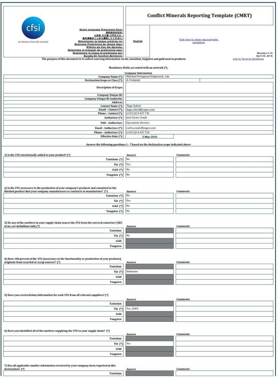 Conflict Minerals Reporting Template (CMRT) - PDF Free Download