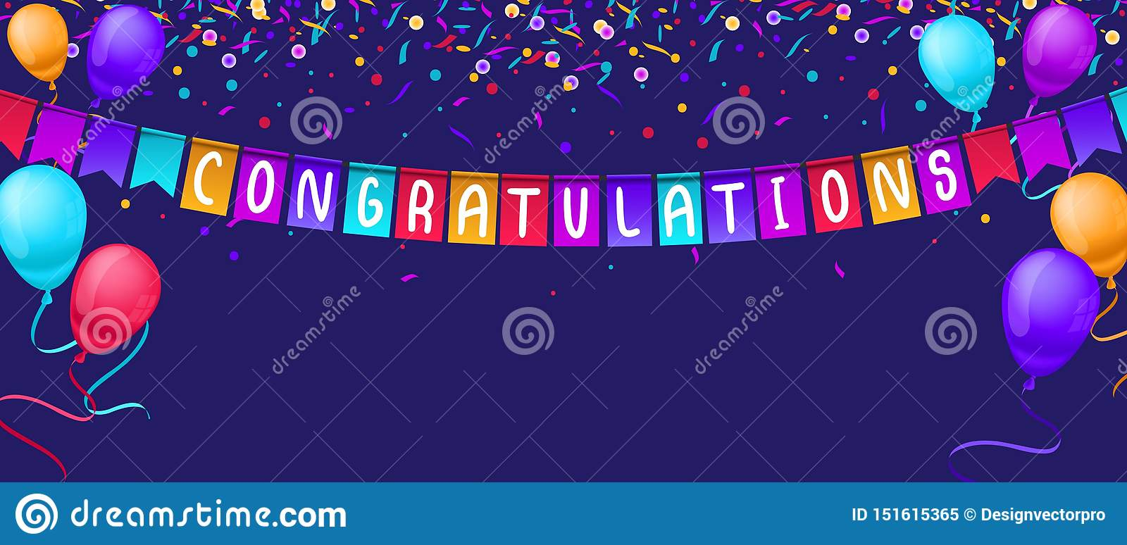 Congratulations Banner Template with Balloons and Confetti  Within Congratulations Banner Template