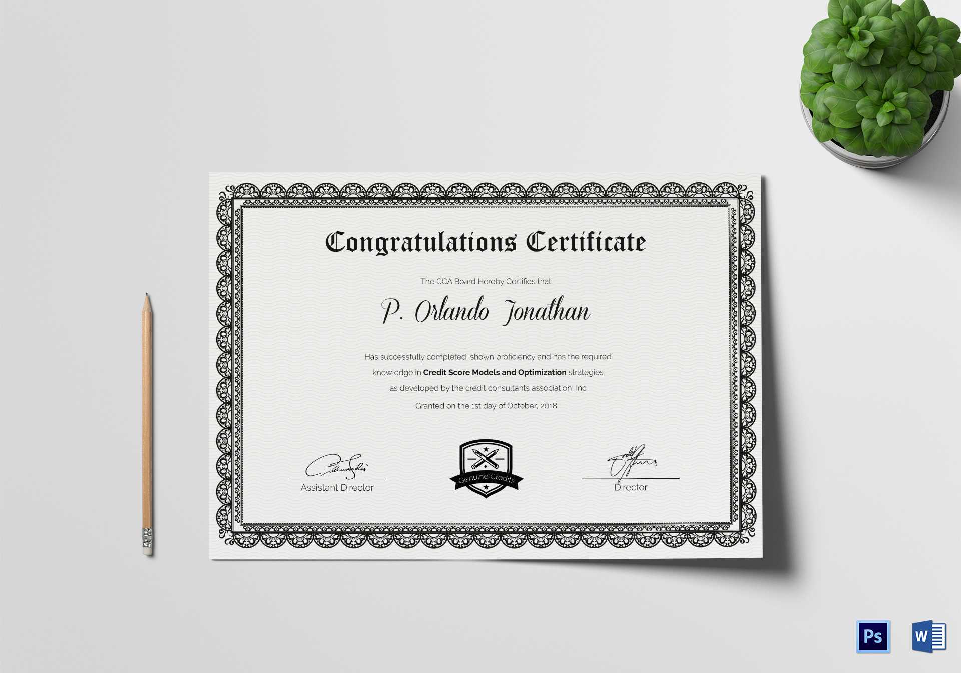 Congratulations Certificate Design Template in PSD, Word Within Congratulations Certificate Word Template