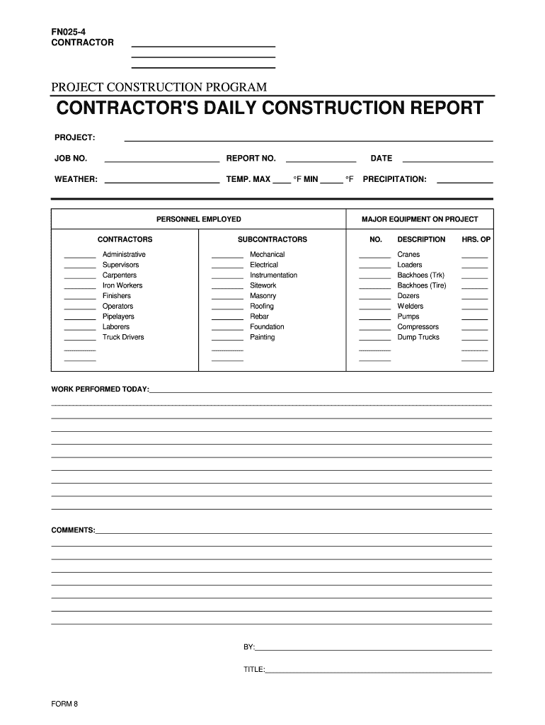 Construction Daily Report Template – Fill Online, Printable  With Regard To Free Construction Daily Report Template