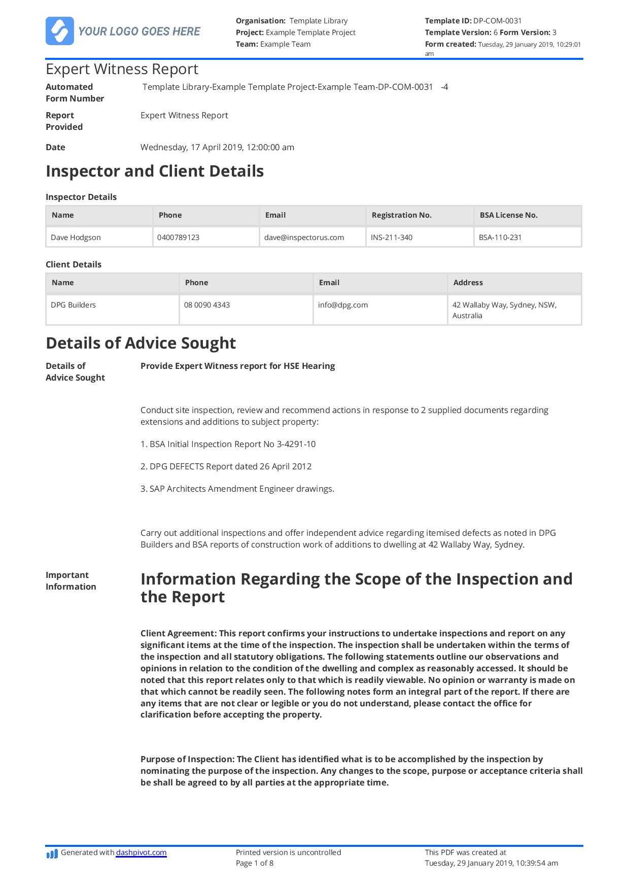 Construction Expert Witness Report Example And Editable Template For Expert Witness Report Template