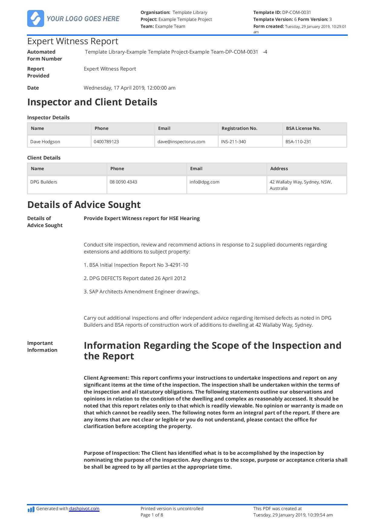 Construction Expert Witness Report example and editable template Within Building Defect Report Template