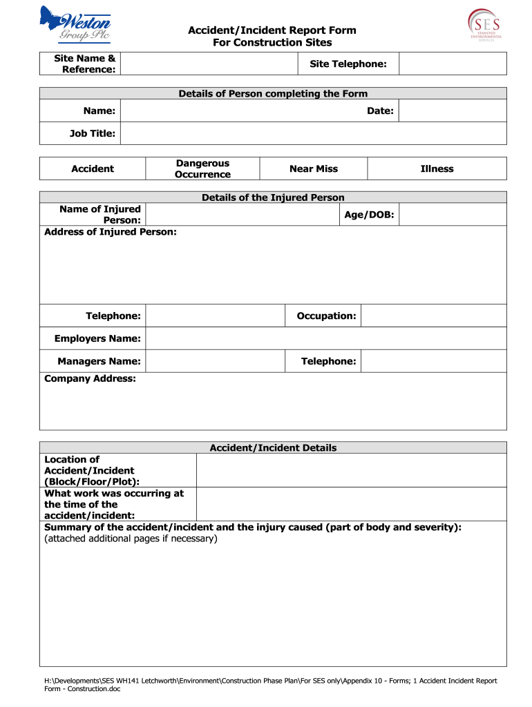 Construction Incident Report Template – Fill Online, Printable  In Incident Report Form Template Word