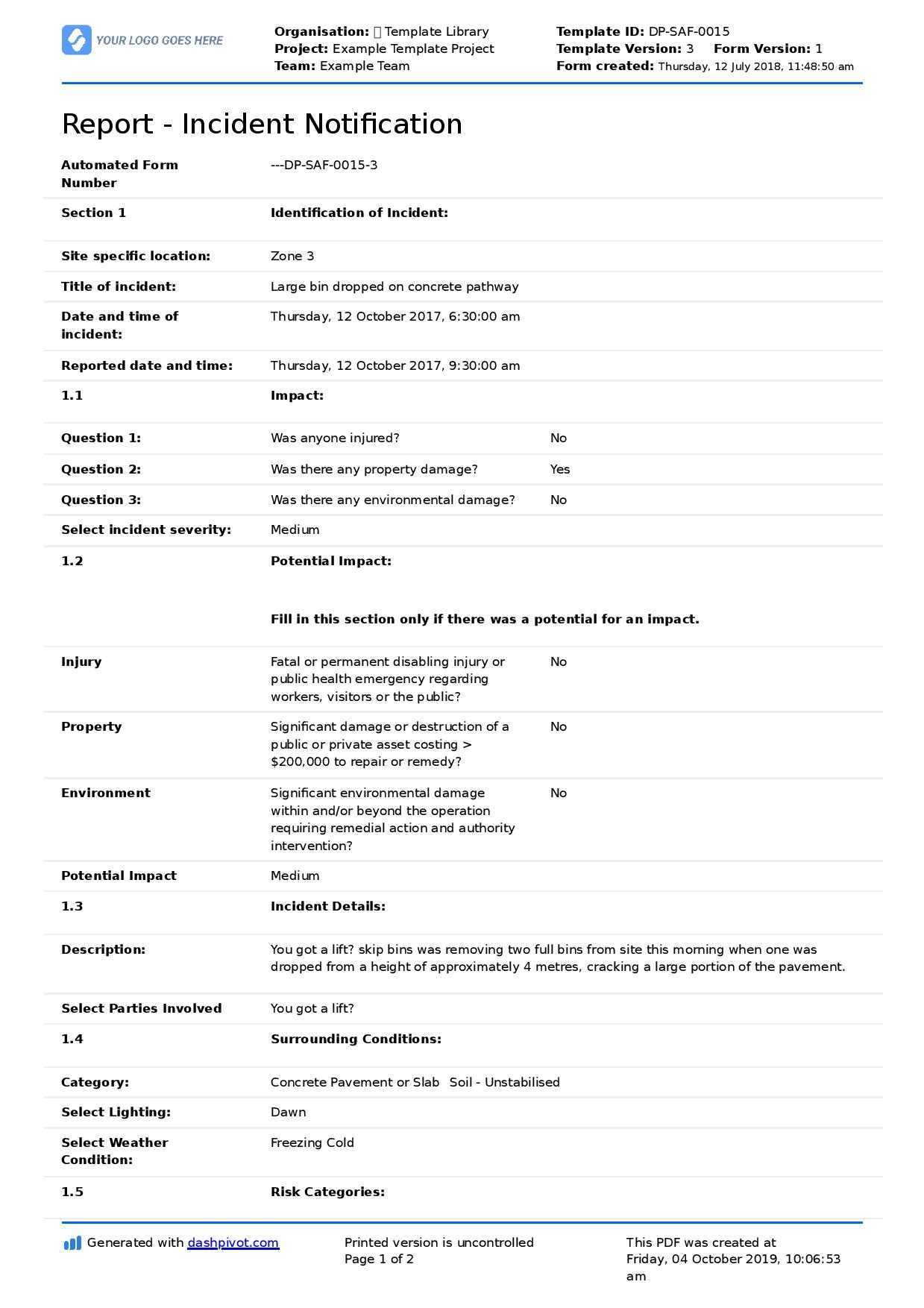 Construction Incident Report Template (Free & Editable Form) Pertaining To Construction Accident Report Template