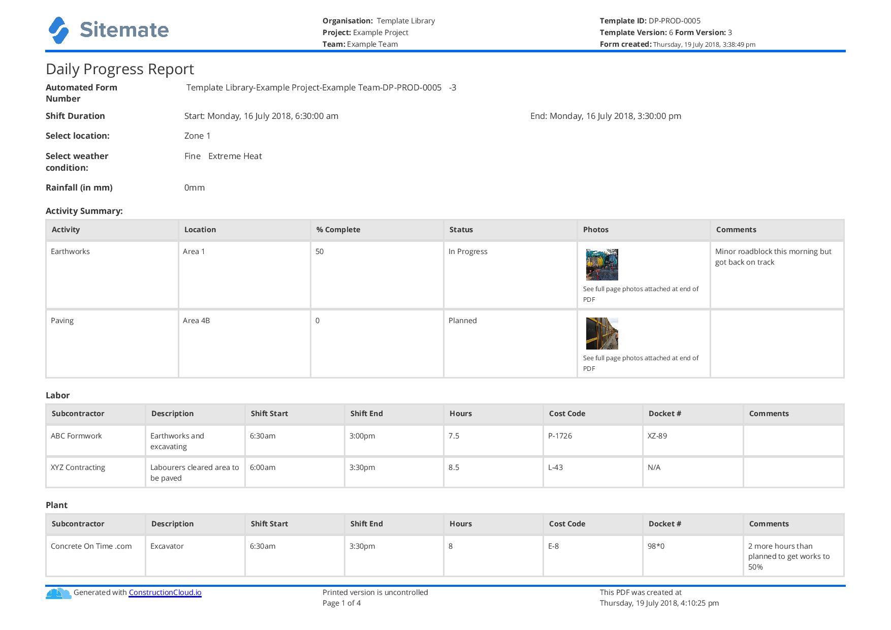 Construction Site Daily Progress Report template: Use it free