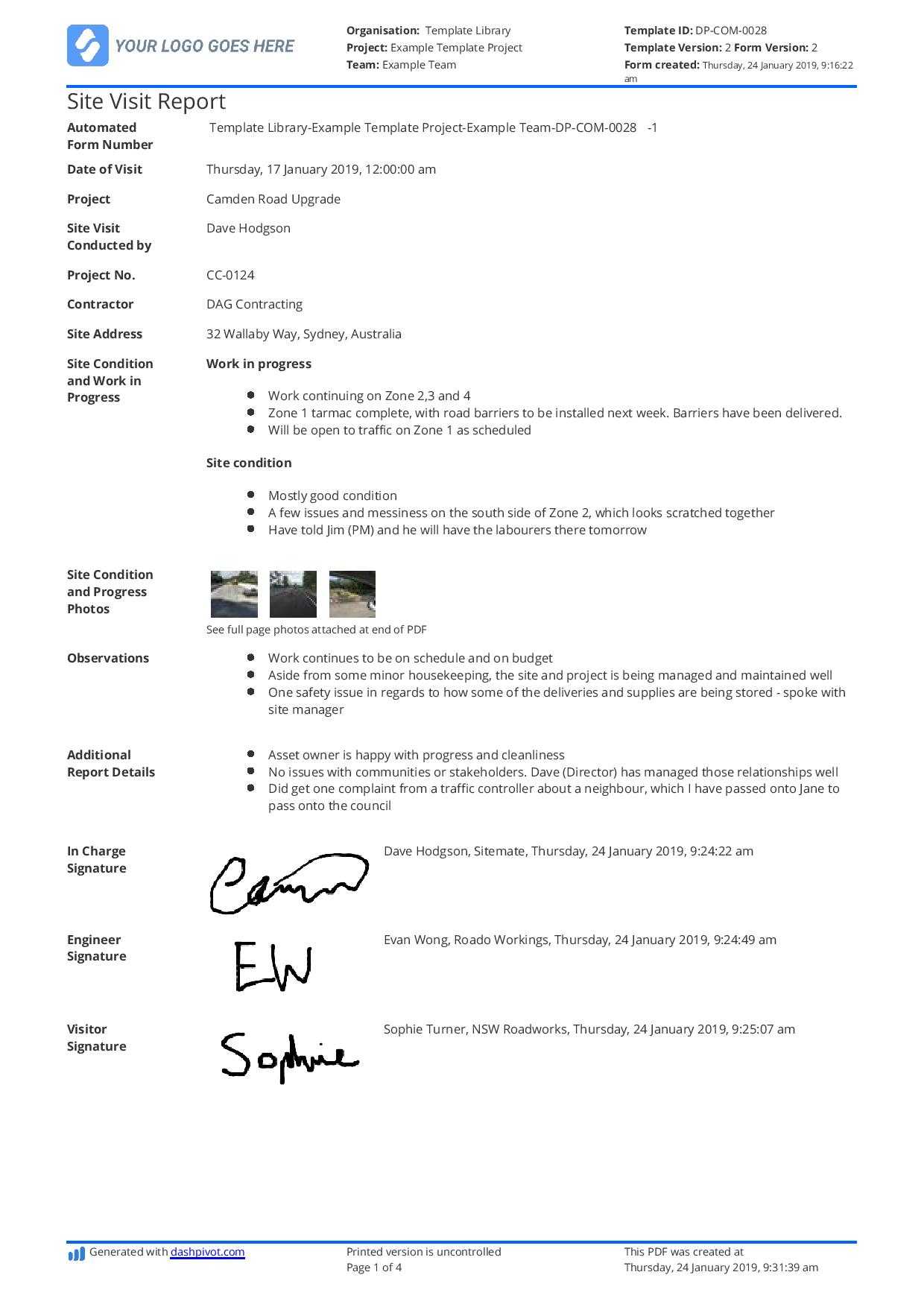 Construction Site Visit Report Template And Sample [Free To Use] Inside Site Visit Report Template