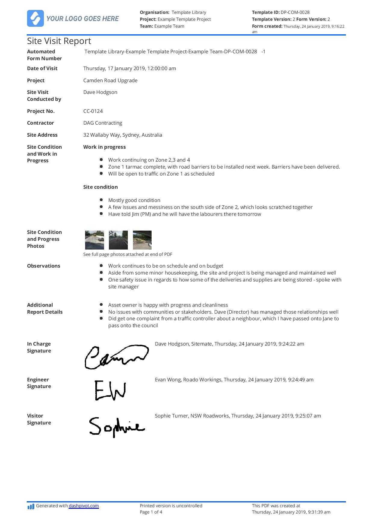 Construction Site Visit Report Template And Sample [Free To Use] With Regard To Customer Site Visit Report Template