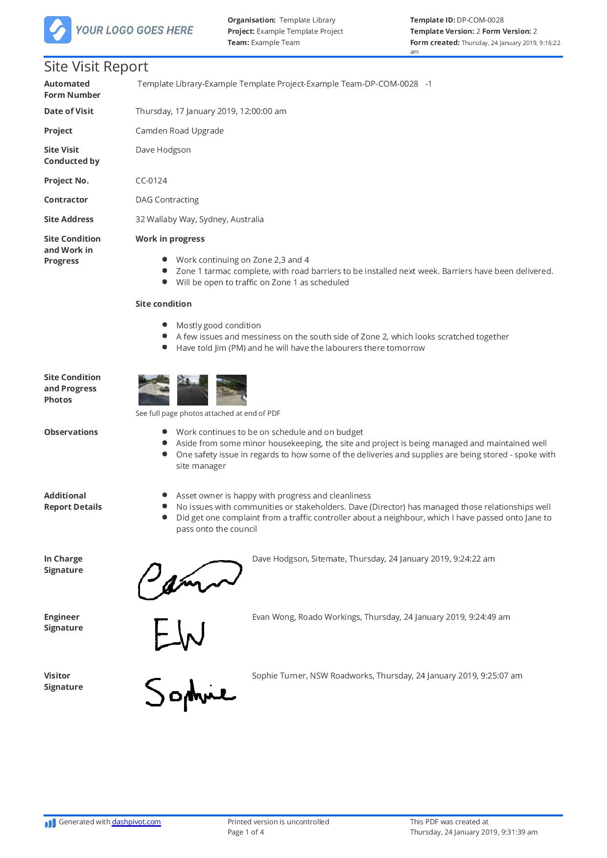 Construction Site Visit Report template and sample [Free to use] With Site Visit Report Template Free Download