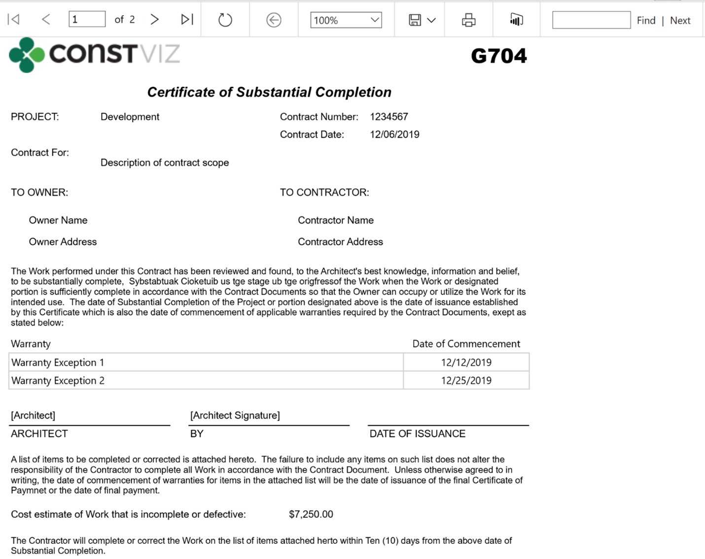 Construction Viz App Spotlight: Substantial Completion Form Inside Certificate Of Substantial Completion Template