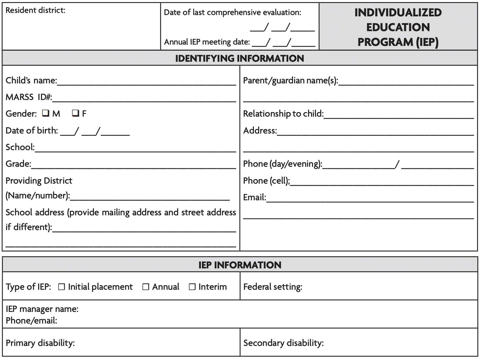 Content Of The IEP – PACER Center In Blank Iep Template