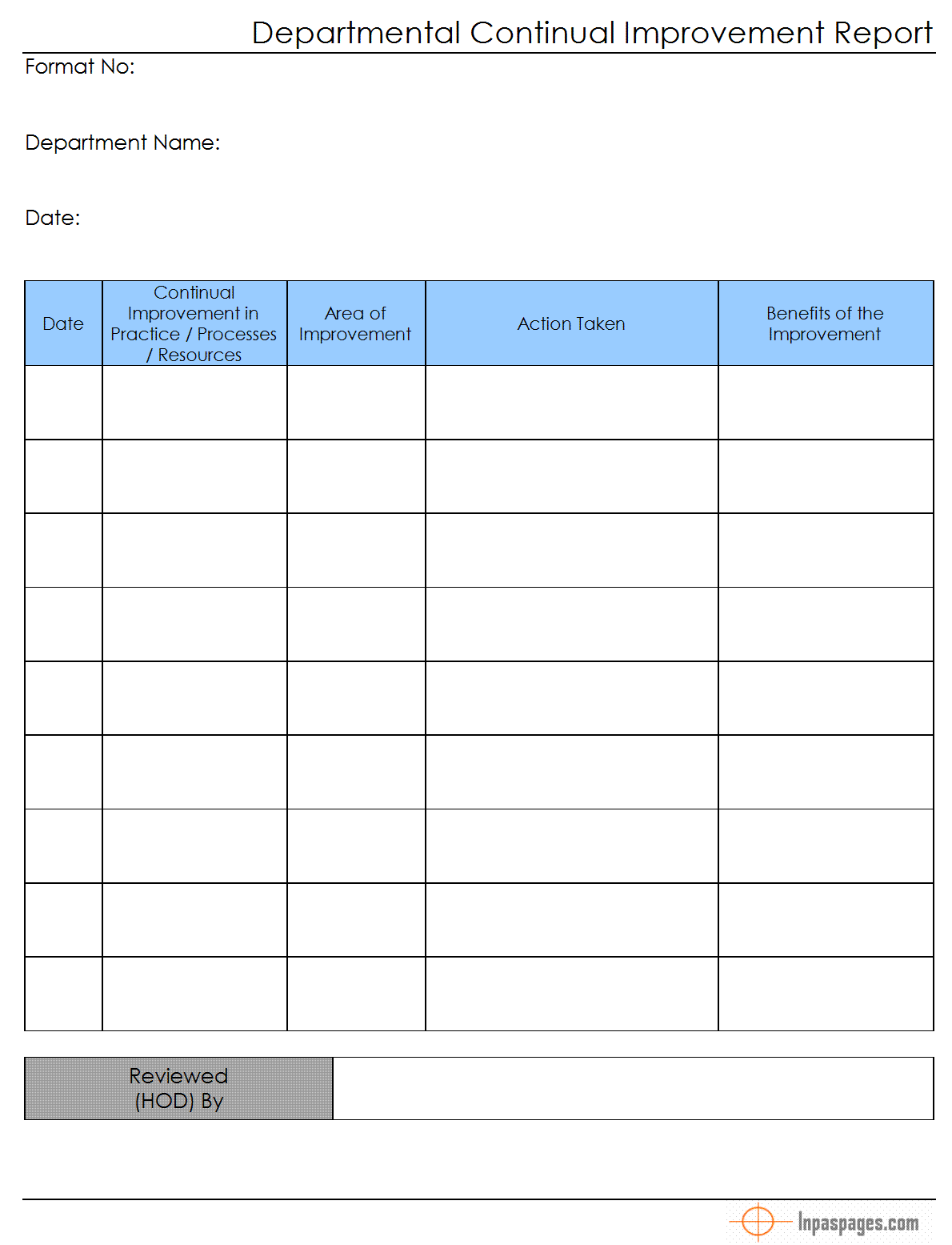 Continual Improvement report (Departmental) - Pertaining To Improvement Report Template