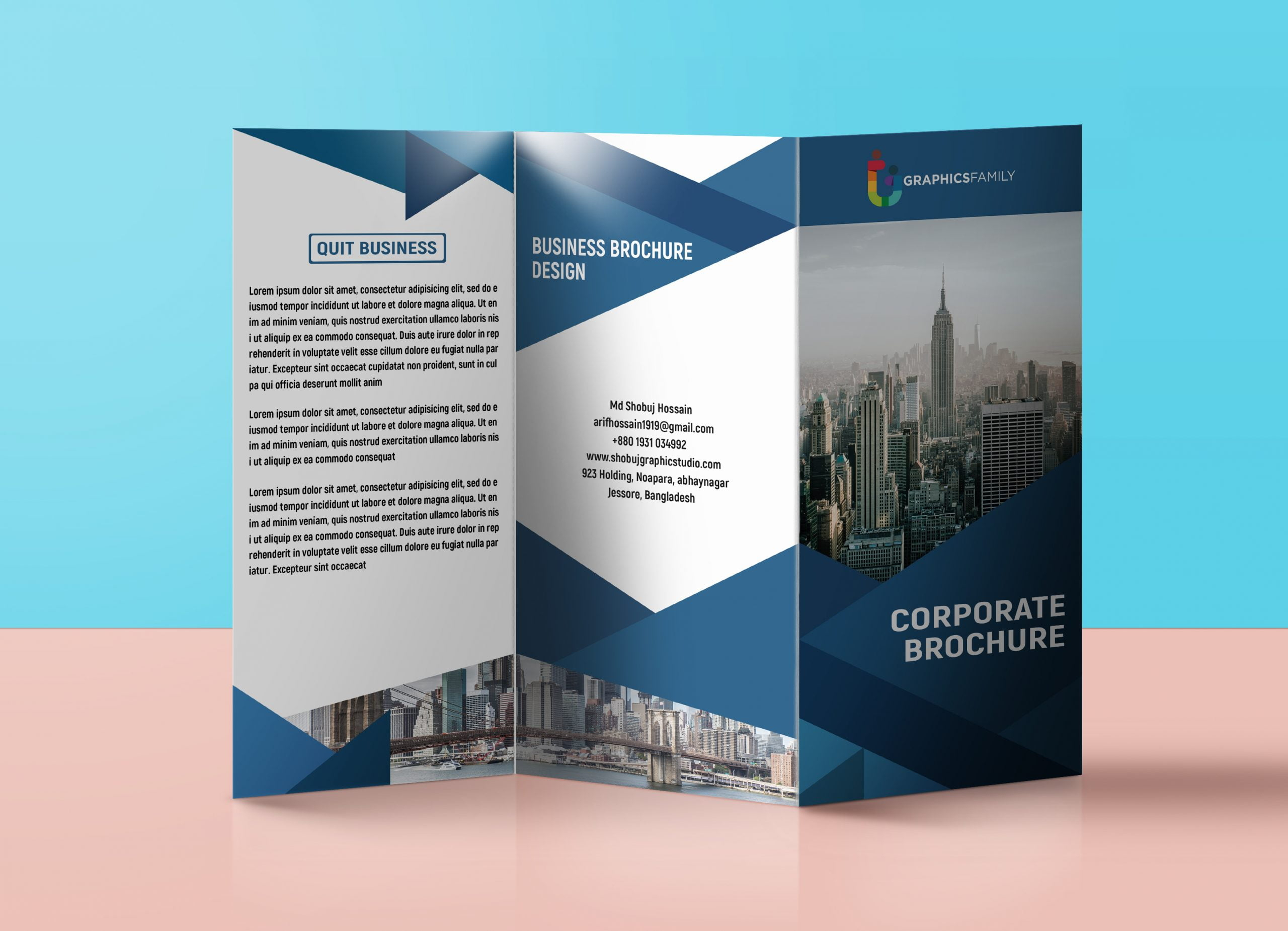 Corporate Business Tri Fold Brochure Design Template Free Psd  In Free Tri Fold Business Brochure Templates