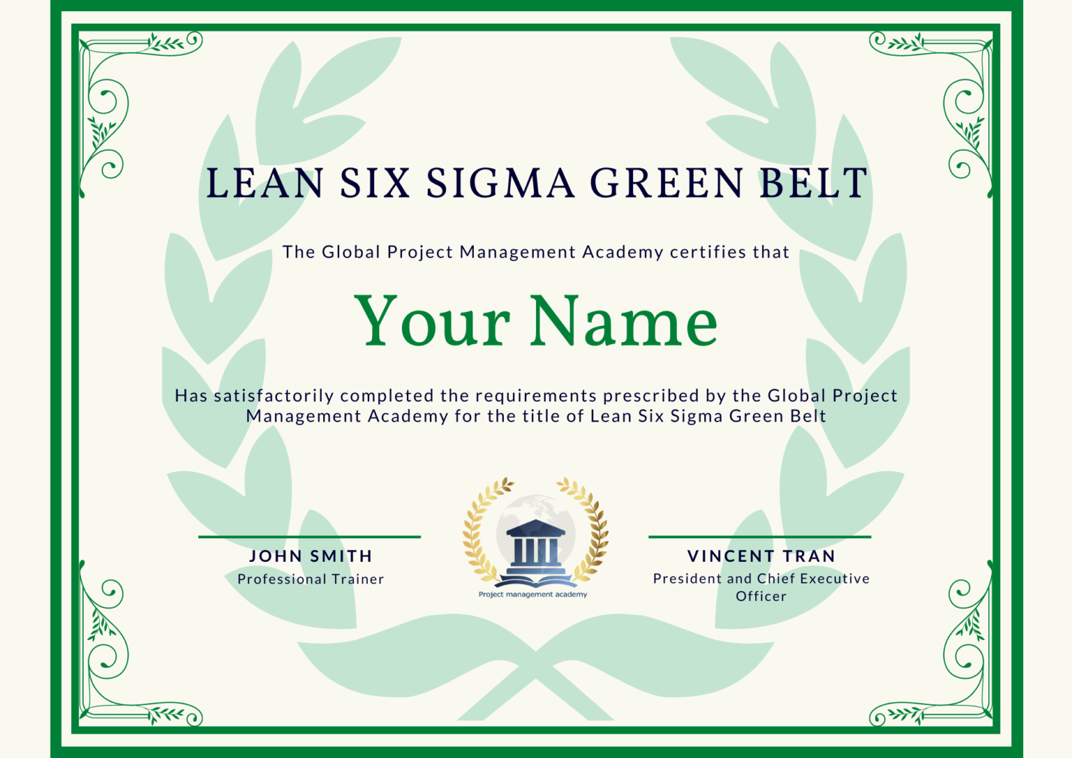 Courses Global PM Academy For Green Belt Certificate Template