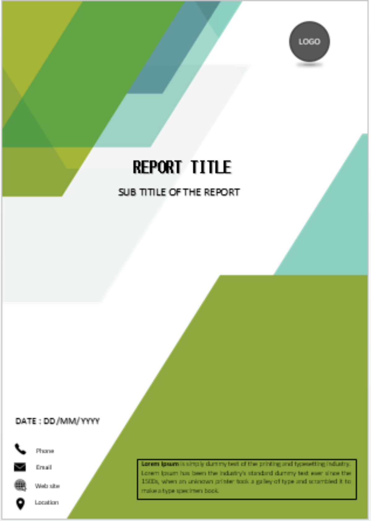 Cover Page  Simple green cover - COVER PAGES Inside Word Report Cover Page Template