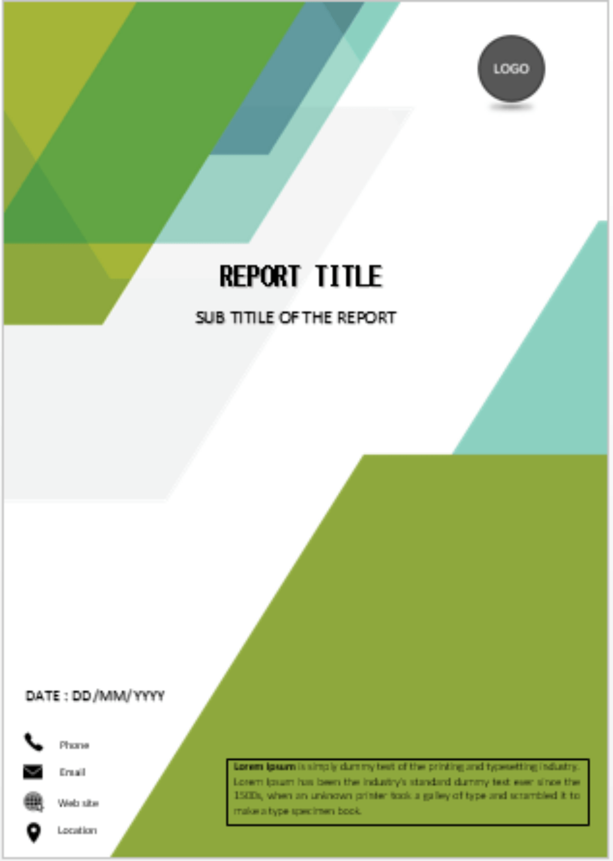 Cover Page  Simple Green Cover – COVER PAGES Inside Word Report Cover Page Template