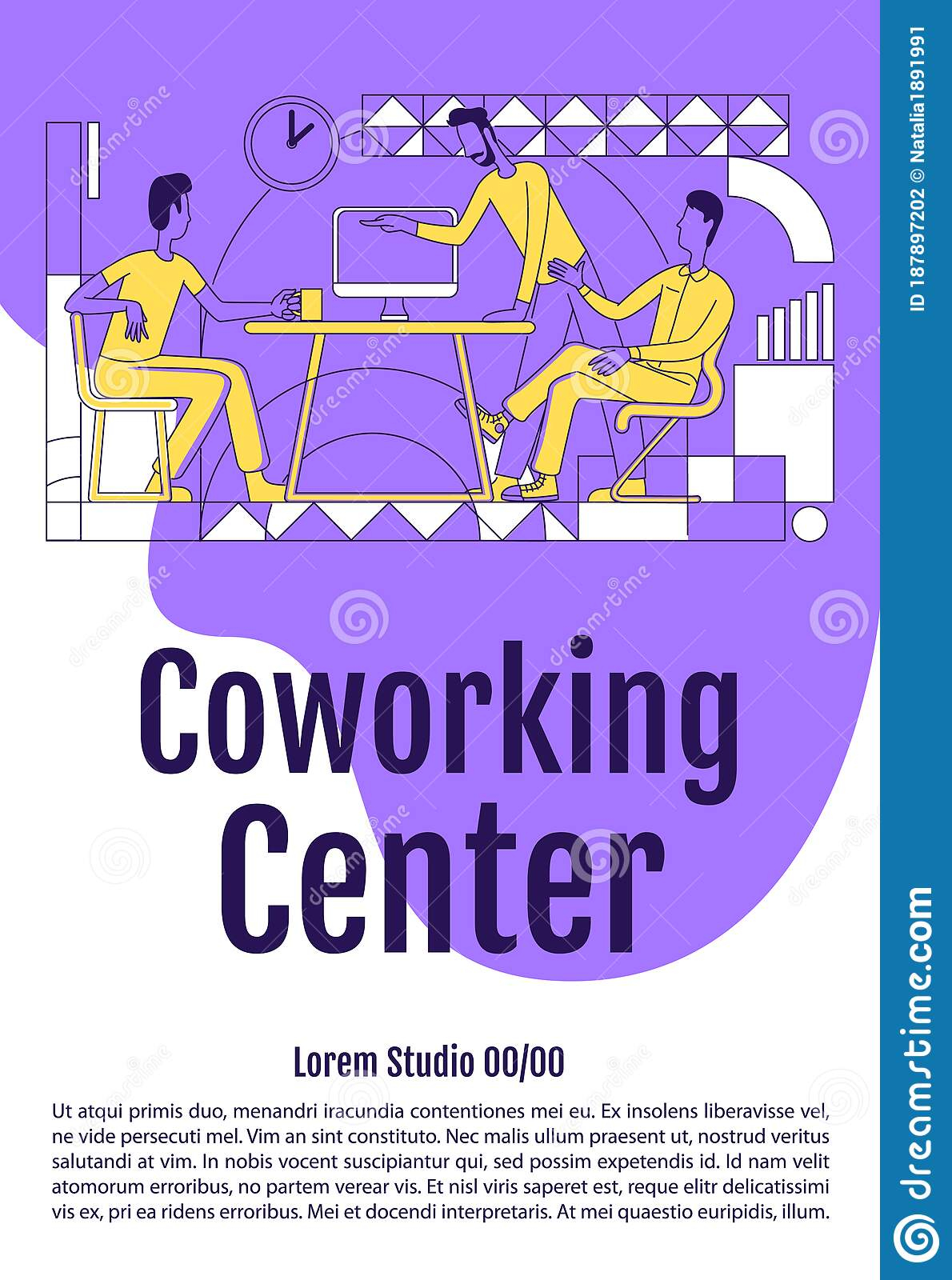 Coworking Poster Flat Silhouette Vector Template Stock Vector