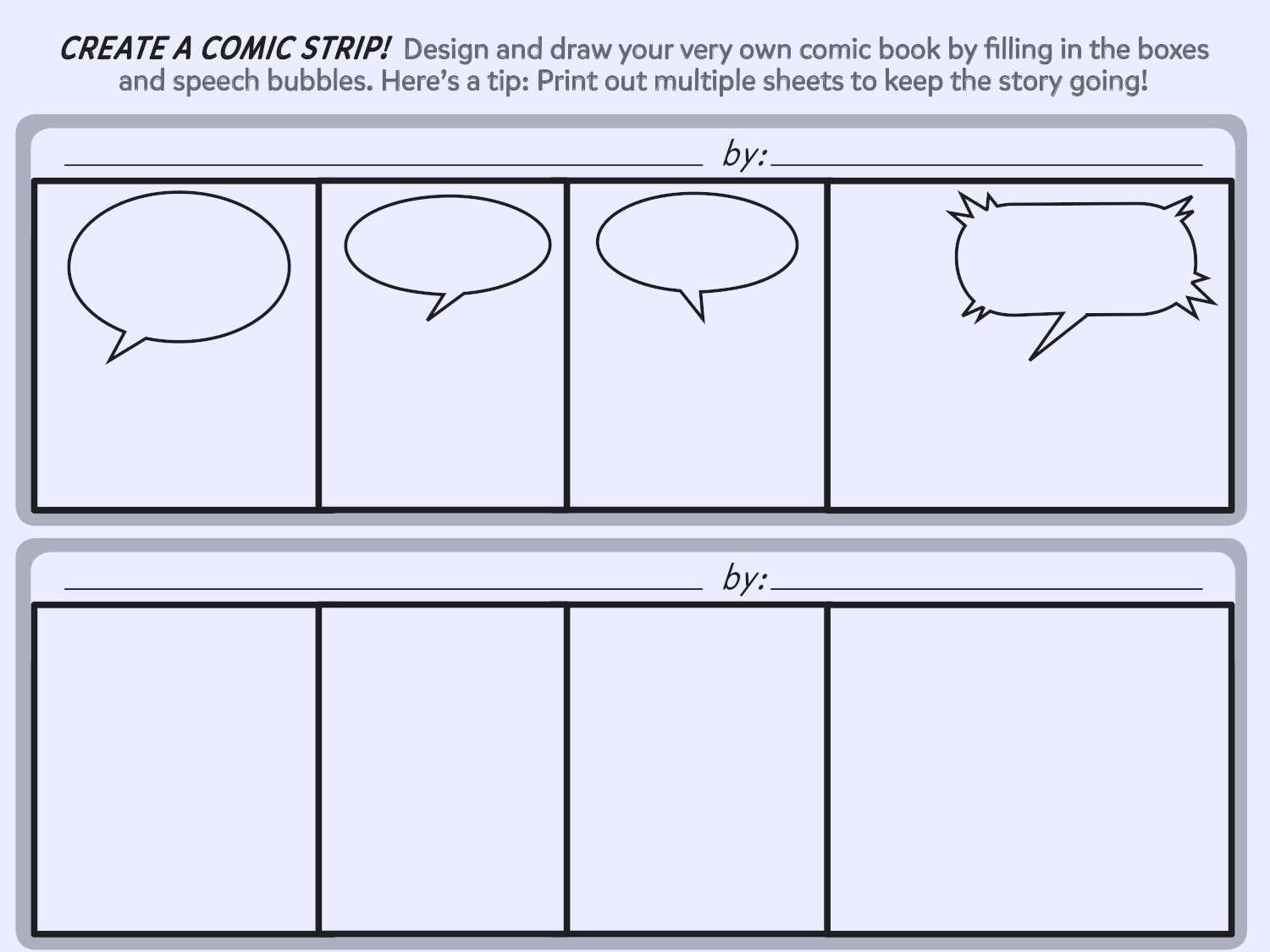 Create A Comic Strip: Printable Template  Worksheets & Printables With Regard To Printable Blank Comic Strip Template For Kids