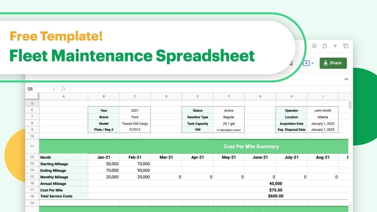 Creating a Fleet Maintenance Spreadsheet (w/ Free Template)  Fleet  Management Tools For Fleet Management Report Template