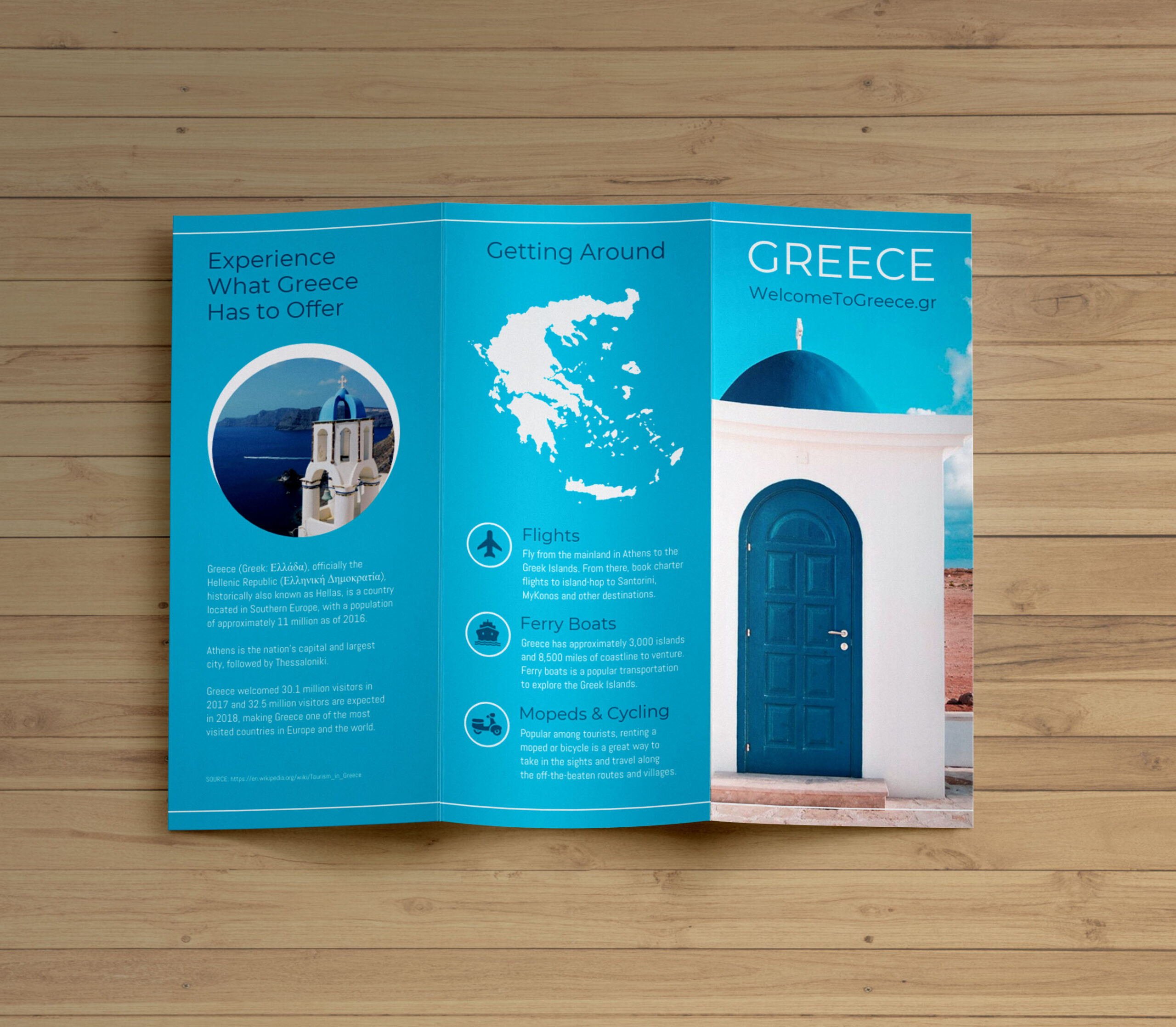 Creative Blue Greece Travel Trifold Brochure Idea -- Venngage  Intended For Island Brochure Template
