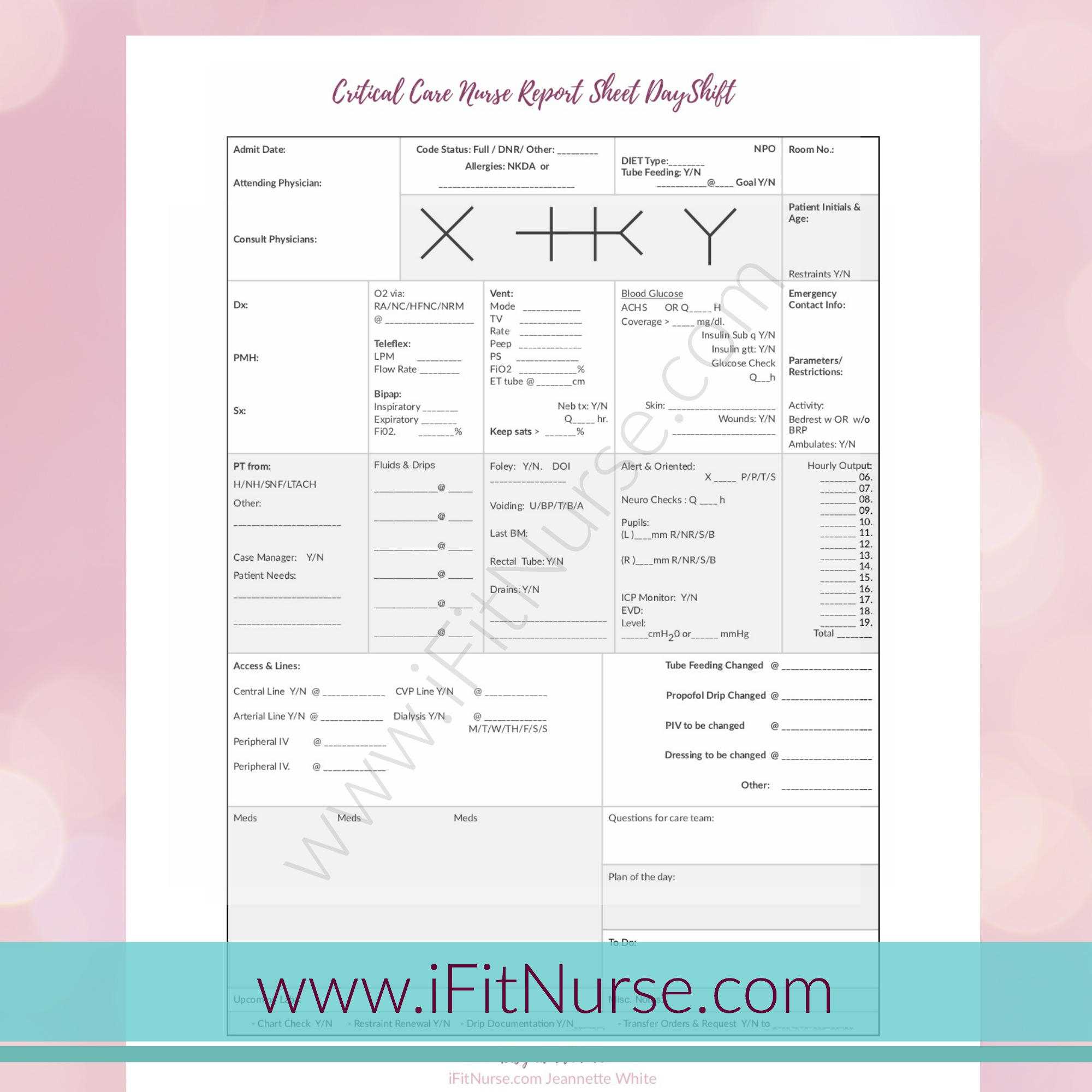 Critical Care Nurse Report Sheet Day Shift V10 Inside Icu Report Template