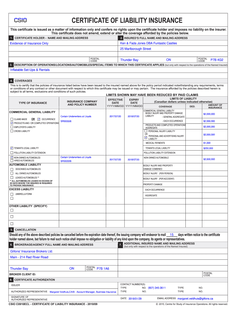 csio certificate of liability insurance: Fill out & sign online  Pertaining To Certificate Of Liability Insurance Template