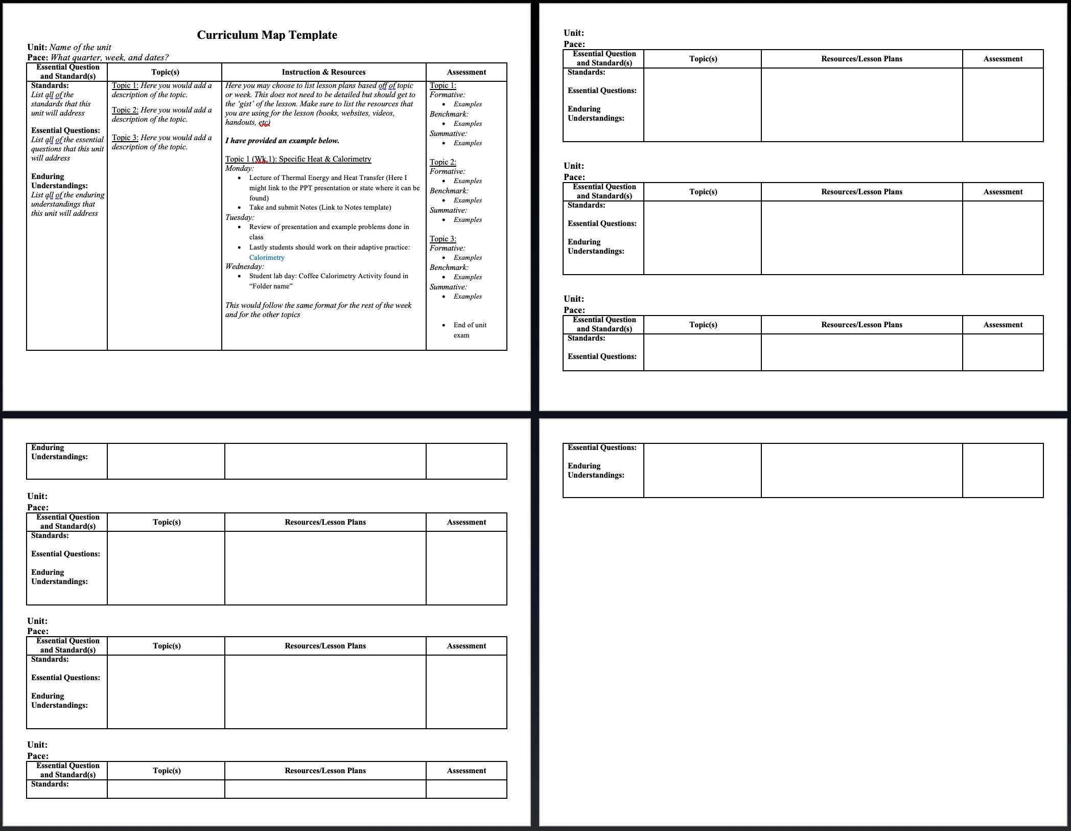 Curriculum Map Template - Etsy Within Blank Curriculum Map Template