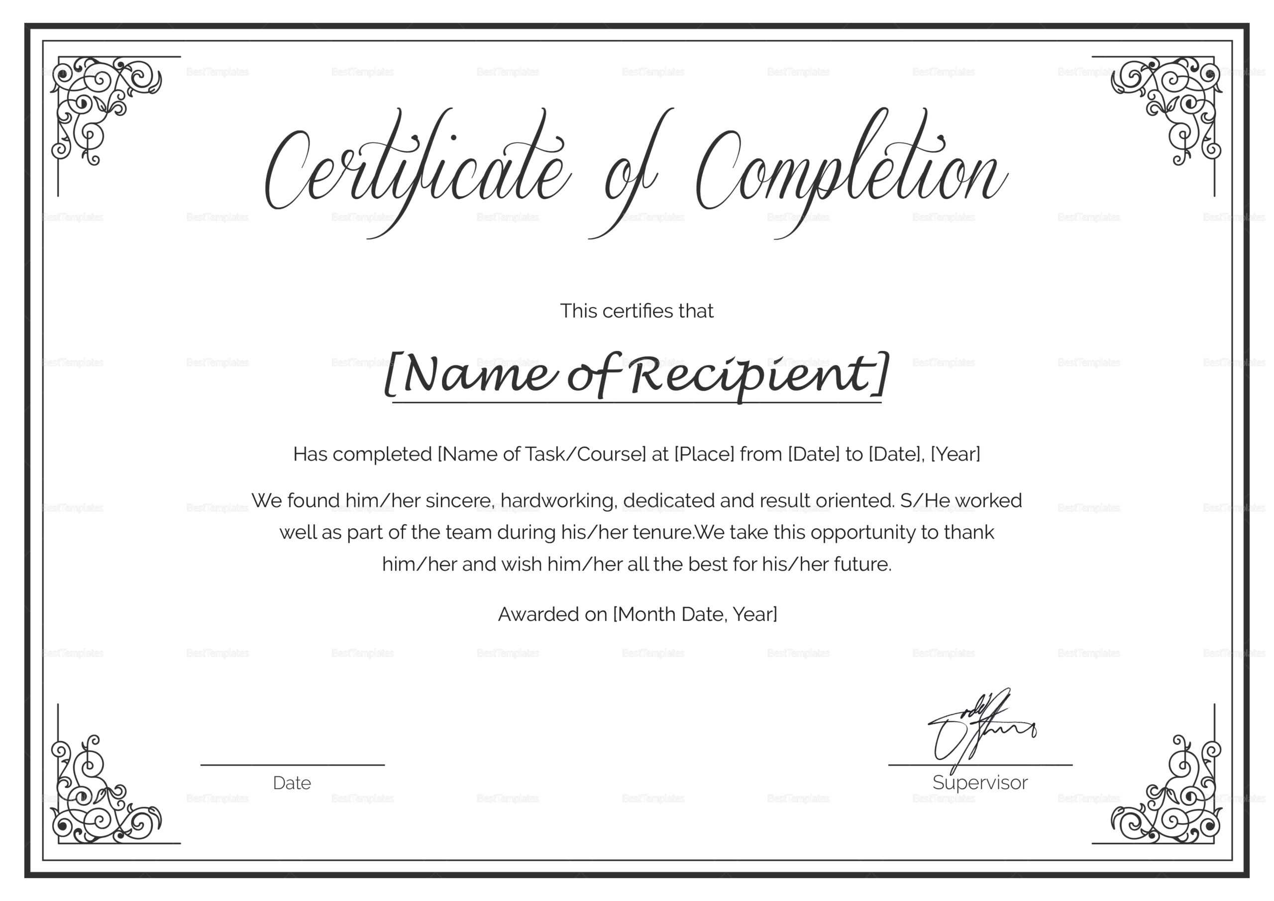 Custom-made Course Completion Certificate Design Template in PSD, Word In Class Completion Certificate Template