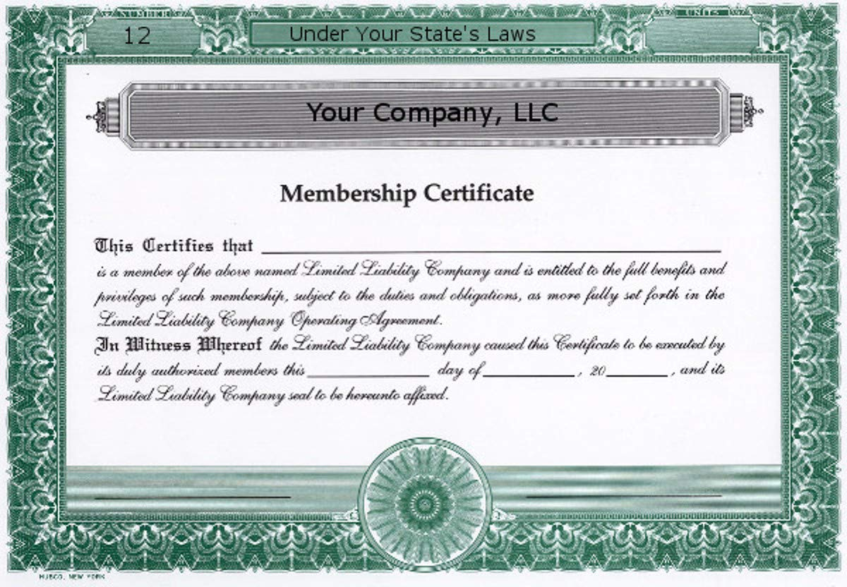 Custom Printed LLC Membership Certificates, HUBCO, Green, 10-Pack Intended For Llc Membership Certificate Template