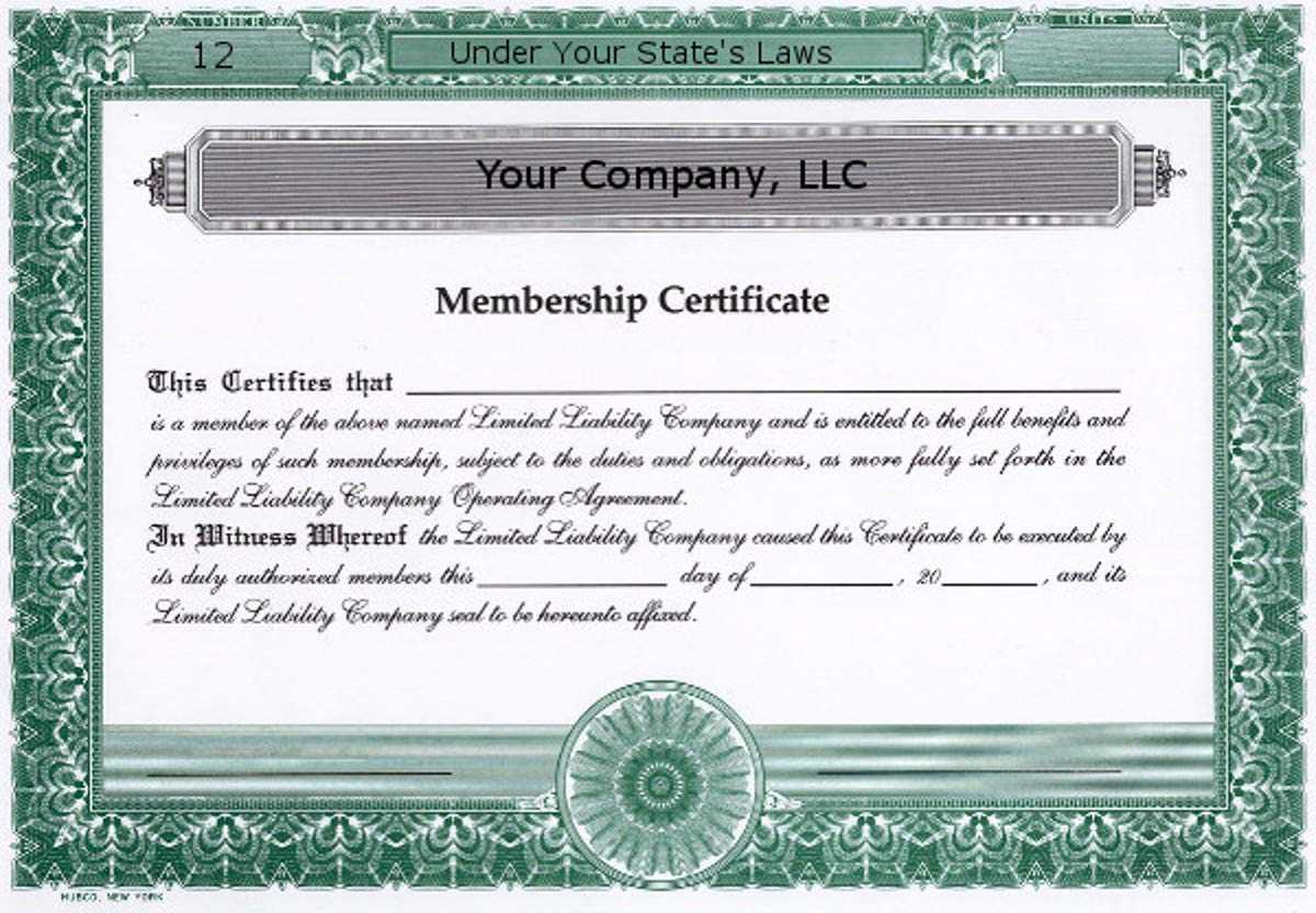 Custom Printed LLC Membership Certificates, HUBCO, Green, 10 Pack Intended For Llc Membership Certificate Template