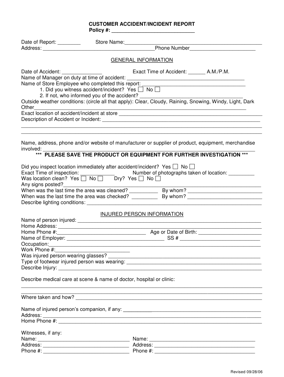 Customer Accident/Incident Report Form Download Printable PDF For Customer Incident Report Form Template Customer Accident/Incident Report Form Download Printable PDF For Customer Incident Report Form Template