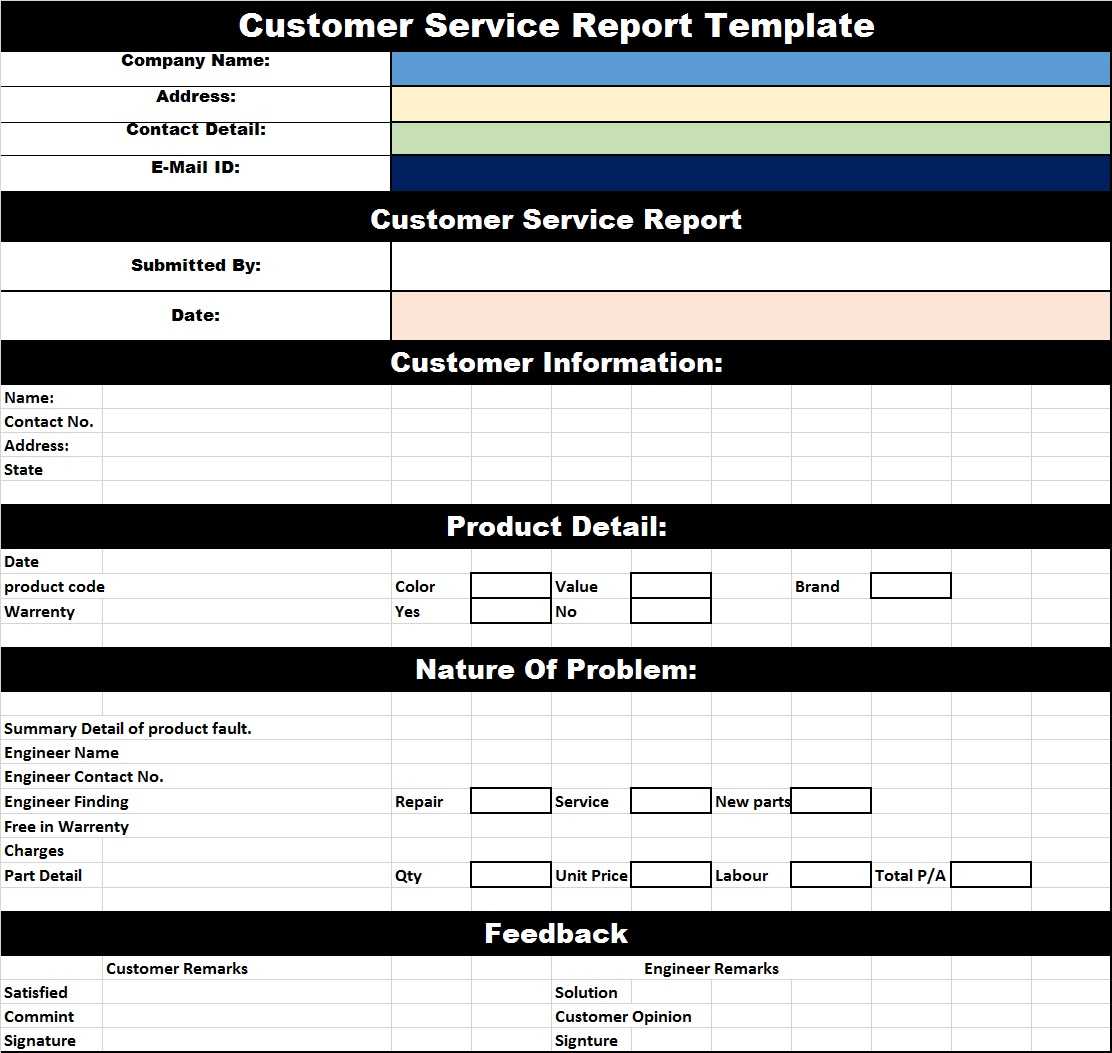 Customer Service Report Template - Free Report Templates