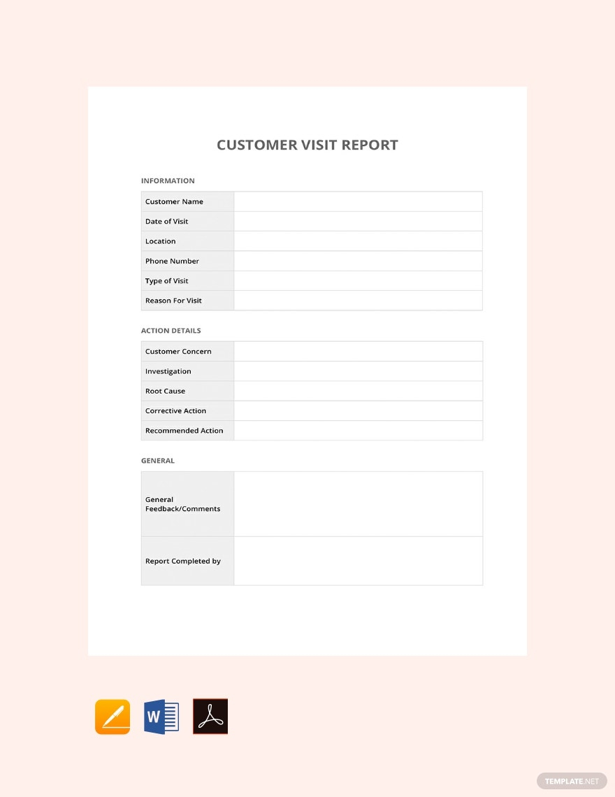 Customer Visit Report Template - Google Docs, Word, Apple Pages  Intended For Customer Visit Report Format Templates
